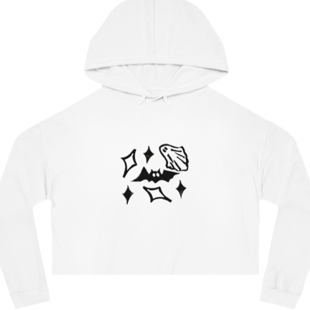Large cropped hoodie Halloween ghosts spooky handmade gothic white sweatshirt